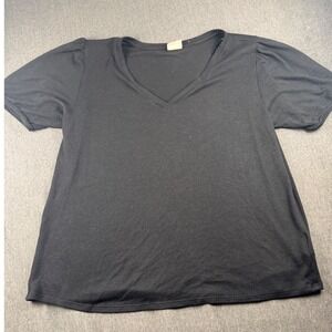 Mod Ref Womens‎ XL Black V-Neck Puff Short Sleeve Knit Top Blouse 1438